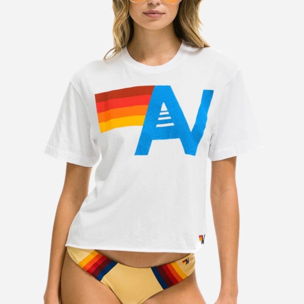 Aviator Nation Logo Boyfriend Tee in White